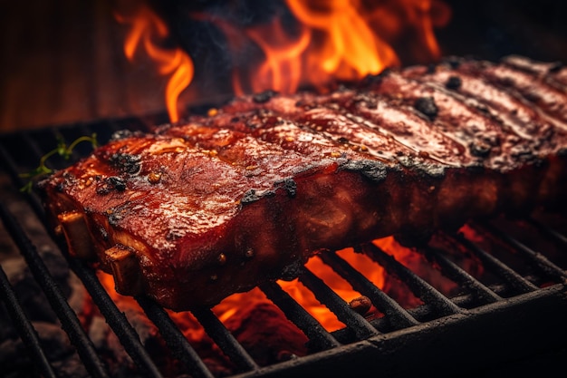 Close up of barbecue ribs being seasoned with dry rub