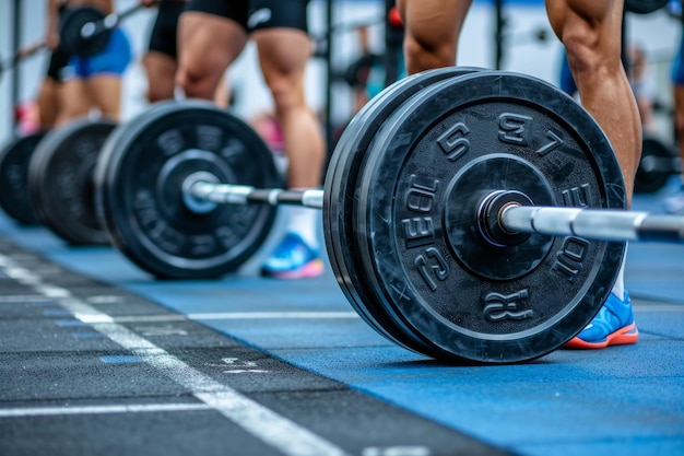 Close up of barbell weights emphasizing sport power concept for the summer olympic games