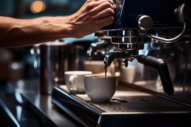 Close up barista hands making coffee AI generated