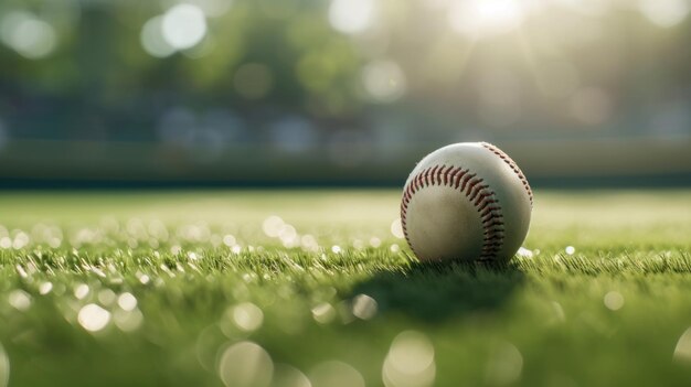 Close up baseball ball sport on grass with blur background AI generated image