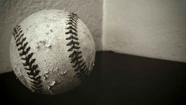 Close-up of baseball on table