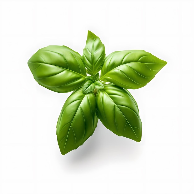 A close up of a basil leaf with white background