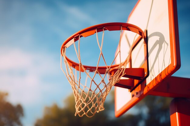 Close up on basketball hoop