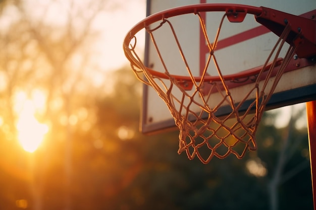 Close up on basketball hoop