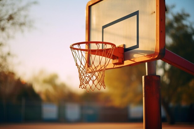 Close up on basketball hoop