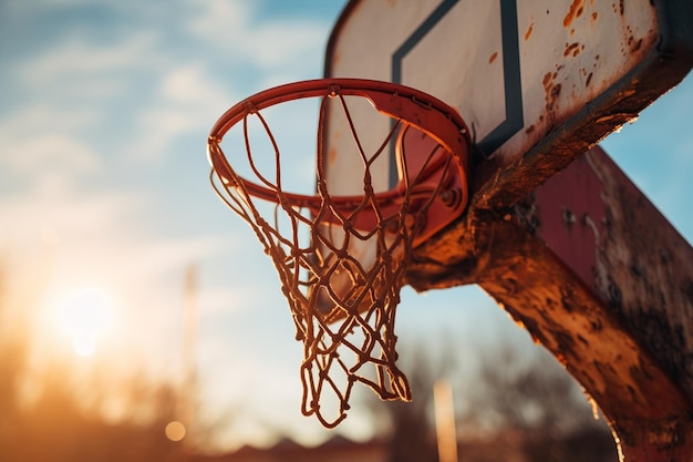 Close up on basketball hoop