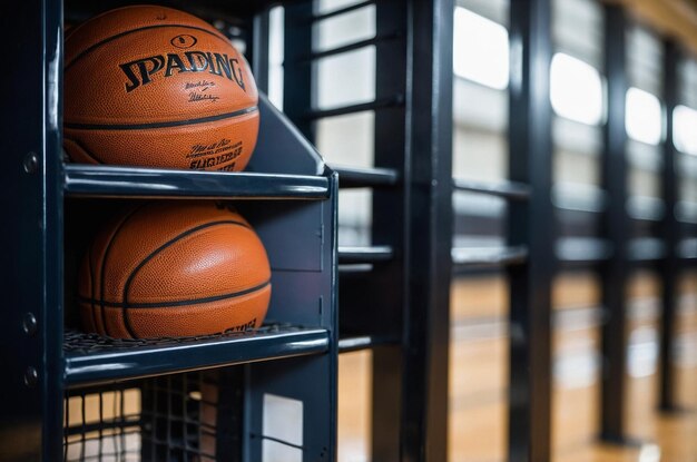 Photo close up on basketball locker with equipment