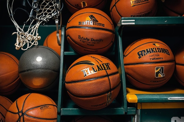 Photo close up on basketball locker with equipment