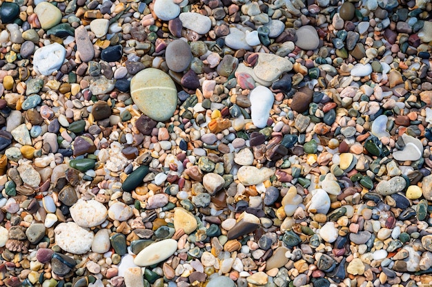 A close up of a beach with rocks and pebbles