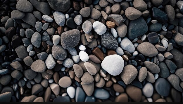 A close up of a beach with rocks and pebbles