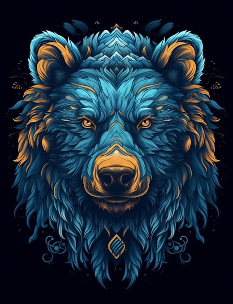 A close up of a bears head with a blue background generative ai