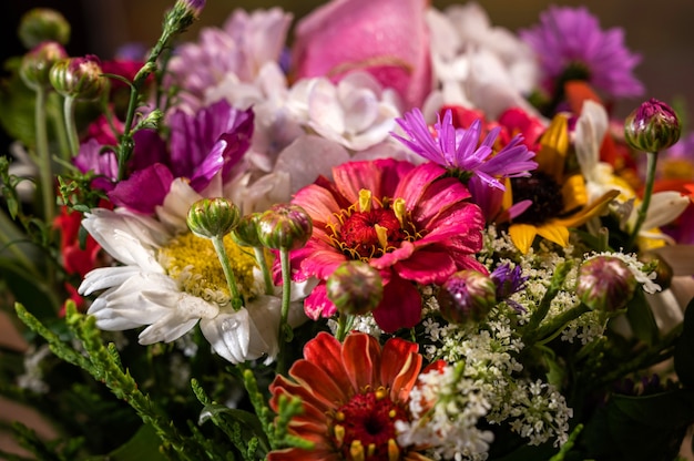 Close-up of beautiful bouquet of bright flowers