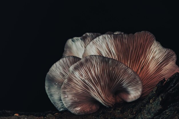 Close up beautiful bunch mushrooms color light in the tree background texture