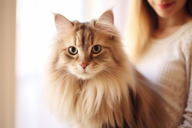 Close up on beautiful cat with the owner