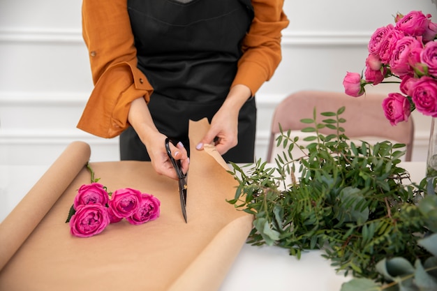 Close up on beautiful florist woman