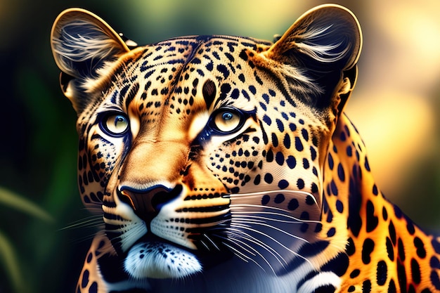 Close up beautiful leopard Dangerous predator in natural habitat Digital artwork