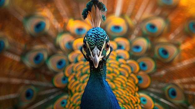 Close up Beautiful peacock showing bright colorful feathers