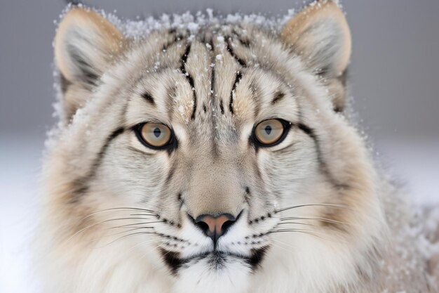 Close up of a beautiful white tiger in the snow Animal portrait