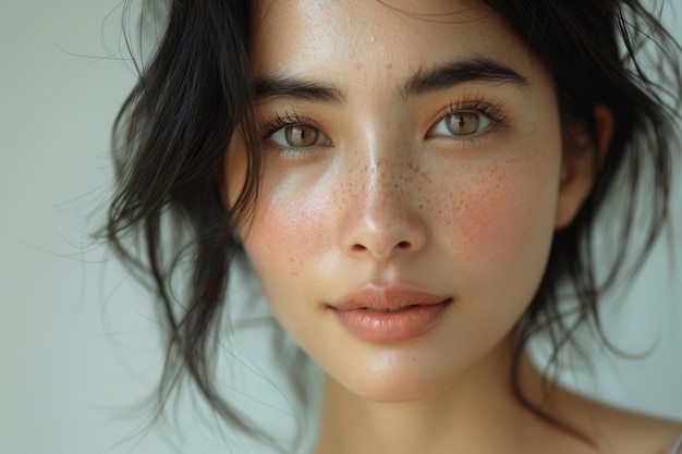 Close up of beautiful young mixed race woman clear skin concept