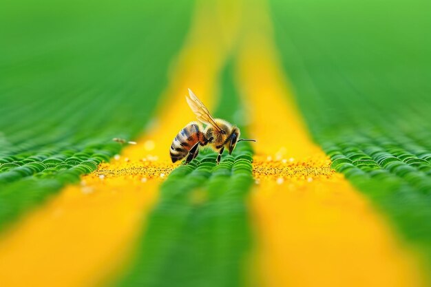 A close up of a bee collecting pollen on a flower covered path in the afternoon sun