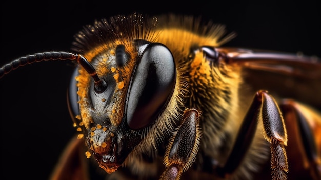 A close up of a bee's face