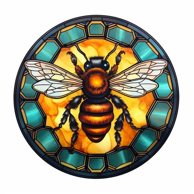 A close up of a bee on a stained glass window generative ai