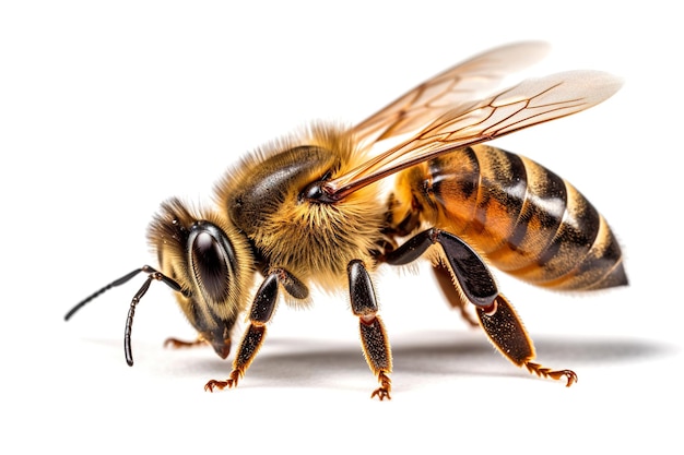 A close up of a bee on a white surface generative ai image