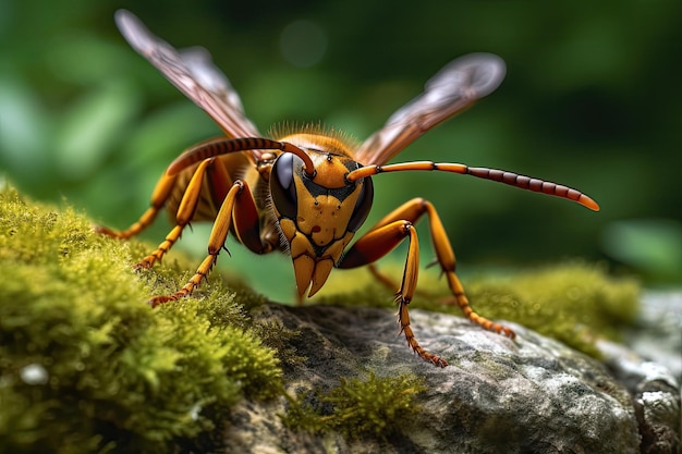 a close up of a bee