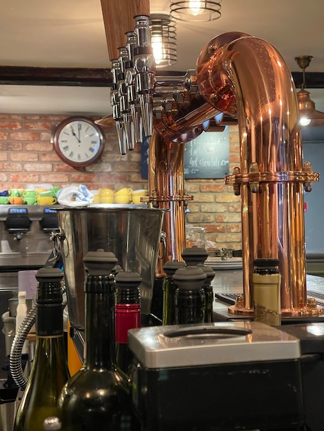 Close up of a beer tap in restaurant bar brewery