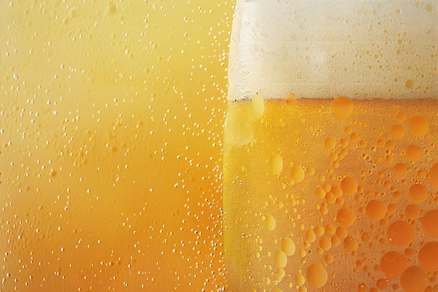 Close up of beer with bubbles in the glass Beer foam background