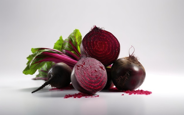 A close up of beetroot with green leaves on white background healthy eco vegetables ai generated