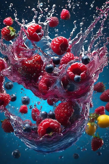 a close up of berries being splashed in water ai generated images