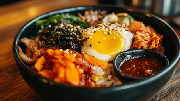 Close up of Bibimbap with Gochujang Sauce on the Side