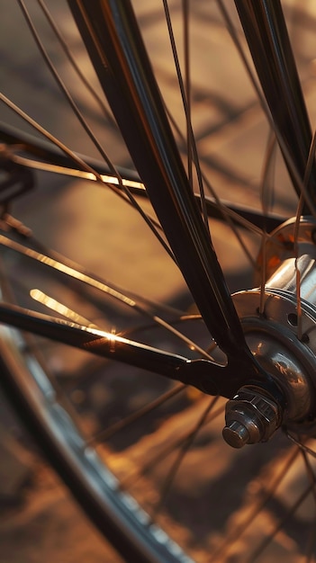 Photo a close up of a bicycle wheel with a light on it