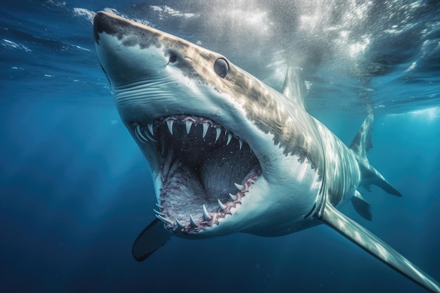 Close up of a big white shark in the sea