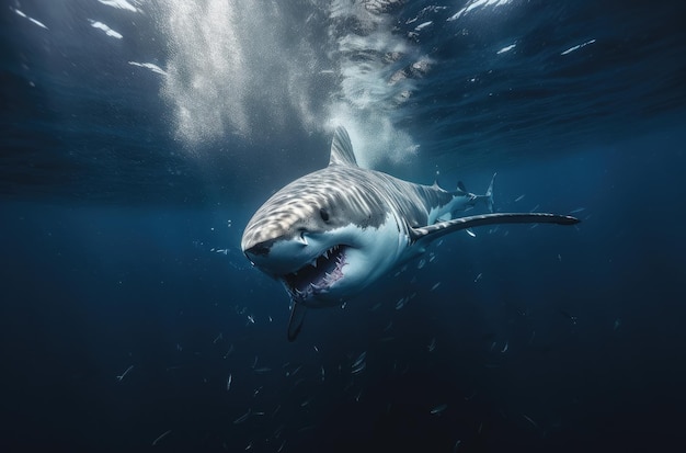 Close up of a big white shark in the sea