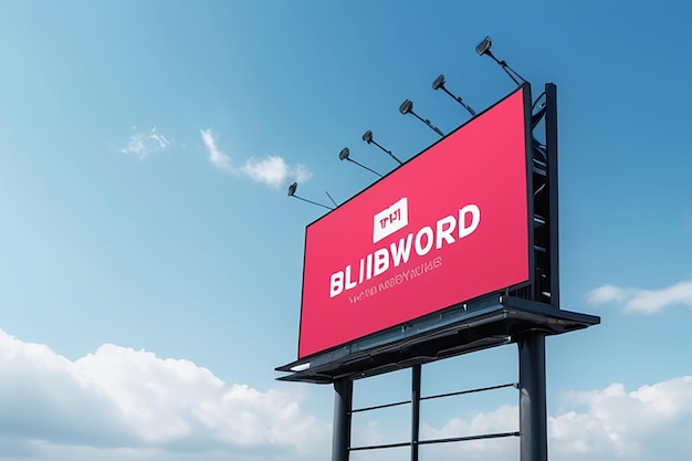 Photo close up on billboard mockup on blue sky