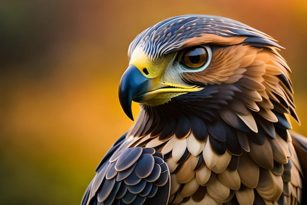 Close up of a bird of prey's face generated by ai