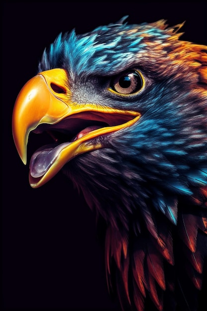 a close up of a bird of prey with a black background generative ai