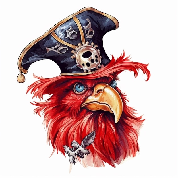 a close up of a bird wearing a pirate hat with a bird on it generative ai