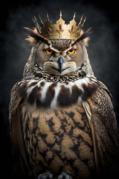 A close up of a bird with a gold crown on it