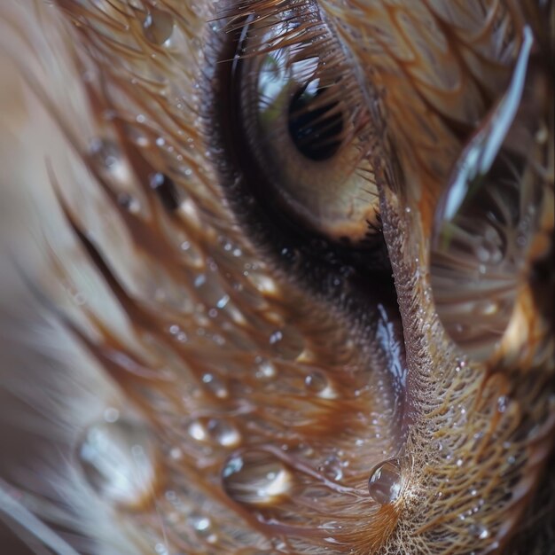 Photo close up of birds eye with water droplets