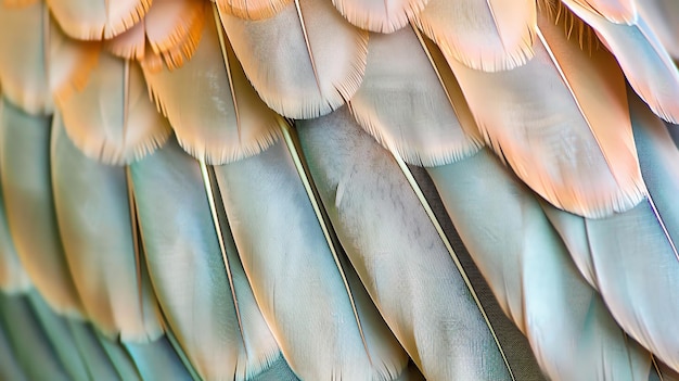 Photo close up of a birds feathers with soft pastel tones