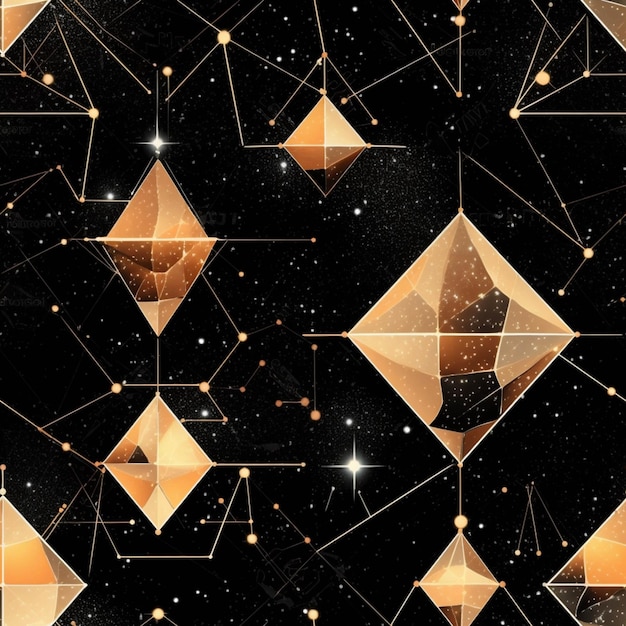 A close up of a black background with gold geometric shapes generative ai