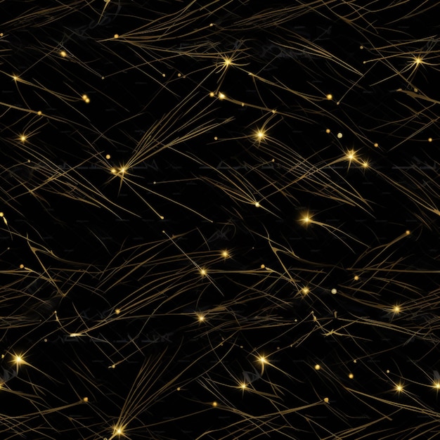 A close up of a black background with gold stars and lines generative ai