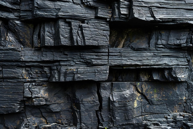 Close up of a black basaltic rock wall in Iceland