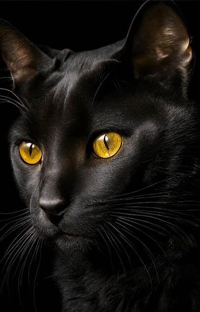 Close up of a black cat with yellow eyes generative ai