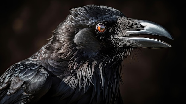 A close up of a black crow with a large beak.