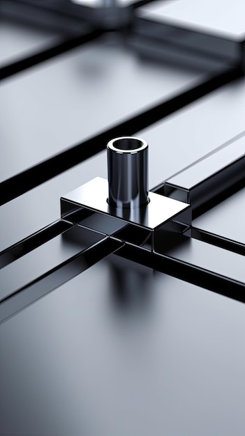 A close up of a black glass table with a metal piece that says'the word'on it