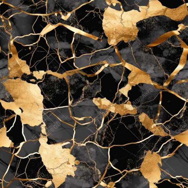 A close up of a black and gold marble background generative ai